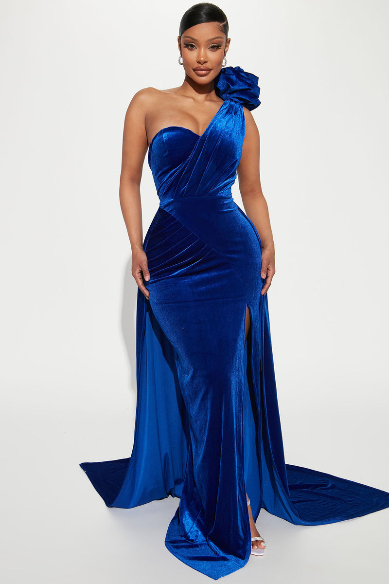 royal blue velvet dress